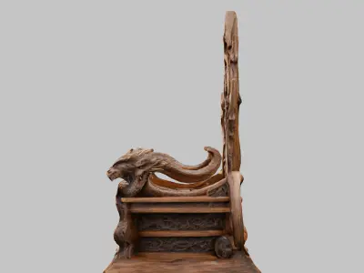 Medieval Fantasy Wooden Carved Dragon Throne Chair Low-poly 3D model