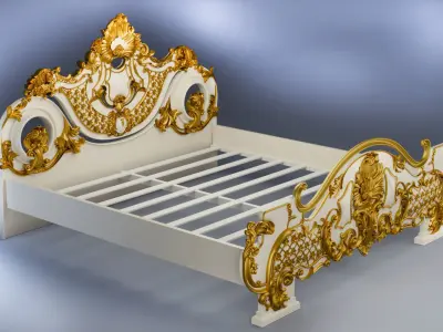 Baroque style bed with golden stucco 3D model