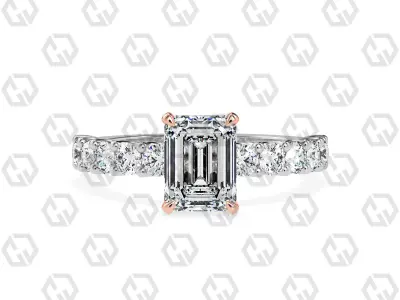 Ring 93 Emerald Shape prong set round on shank with Gems 3D print model