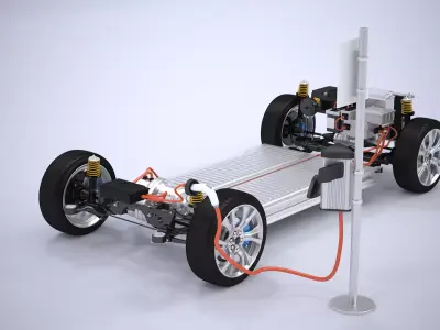 Electric AWD Vehicle Chassis and ChargePoint 3D model
