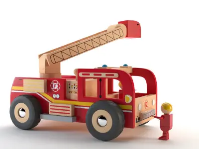 Fireman Truck Wood Toy - Camion de pompiers en bois - Jouet Low-poly 3D model