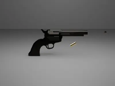 Revolver with bullet Low-poly 3D model