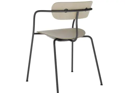 Industrial Dining Chair Plywood Seat with Metal Frame Armrest 3D model
