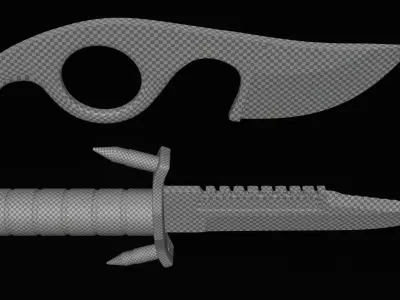 Knife 2 and pair of scissors Low-poly 3D model