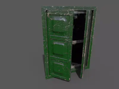 Old Green wood Windows Low-poly 3D model