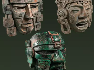 Maya Ceremonial Masks Pack B Low-poly 3D model