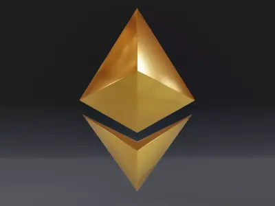 Golden Ethereum Crypto Currency Symbol  Low-poly 3D model