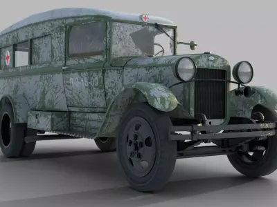 GAZ-55 ambulance Low-poly 3D model