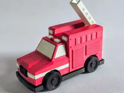 3d printed fire truck multicolor with rotating wheels and ladder 3D print model