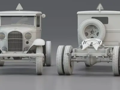 WWII German Military Semi Truck with Trailer 3D model