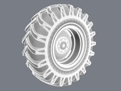 High poly tractor wheel for bakint to Low poly tractor wheel 3D model