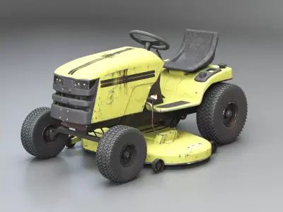 Old Ride-On Lawn Mower Realistic Garden Tractor PBR Textures Low-poly 3D model