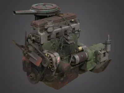 Old Dirty Rusted Engine Low-poly 3D model