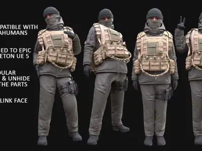 Woman - Winter Military Outfit - Modular - Rigged Low-poly 3D model
