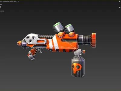 Cute flamethrower painted low model Low-poly 3D model