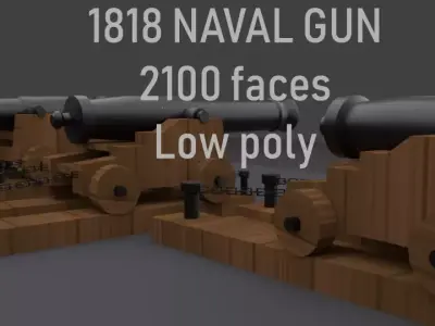 1818 NAVAL GUN Low-poly 3D model