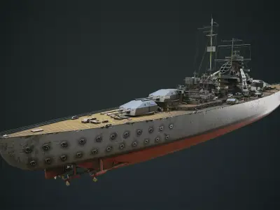 German WW2 Battleship-Bismarck Low-poly 3D model
