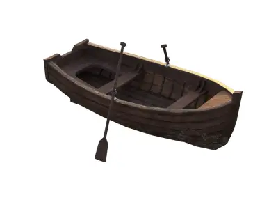 Low-poly Wooden Row Boat PBR Low-poly 3D model