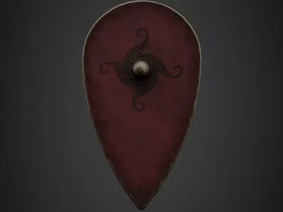 Slavic kite leather shield-painted red with spiral symbol Low-poly 3D model purchase