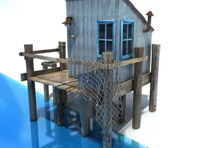 Fishing Cabin Low-poly 3D model