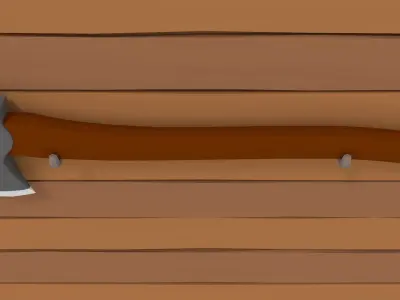 LowPoly Axe hanging on wooden wall Free low-poly 3D model