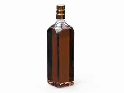 Amber Liquor Bottle No Label with Metallic Copper Cap 3D model