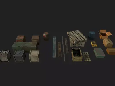 Old boxes Game assets pack Low-poly 3D model