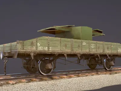 Armored Train SPU-BP railway anti-aircraft platform  Low-poly 3D model