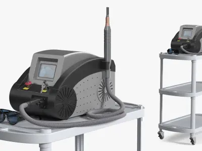 F-Beauty Tattoo Removal Laser Black on Medical Cart with Glasses 3D model