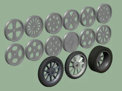 Car and motorcycle wheels and tires 3D model