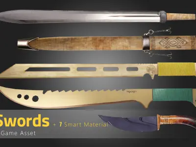 25 Sword Game Asset - 7 smart materials Low-poly 3D model