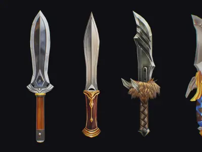 Dagger Edged Weapon Cartoon Medieval Melee Knife Iron Blade Low-poly 3D model purchase