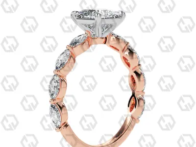 Ring 88 Princess Shape marquise on shanks with Gems 3D print model