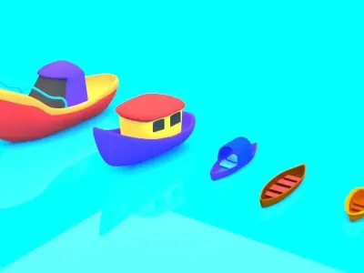 Cartoon Boat Set Low-poly 3D model