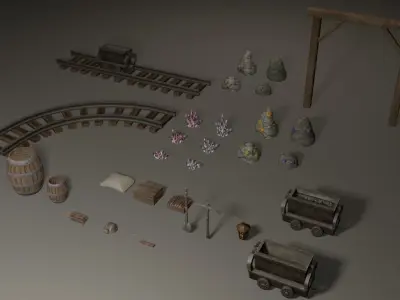 Miner pack - 29 items collection Low-poly 3D model