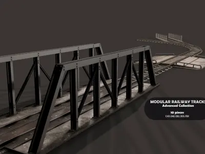 Modular Railway Track Advanced Collection 3D model