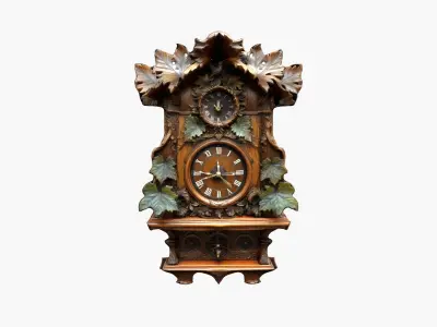 Antique Cuckoo Wooden Wall Clock Low-poly 3D model