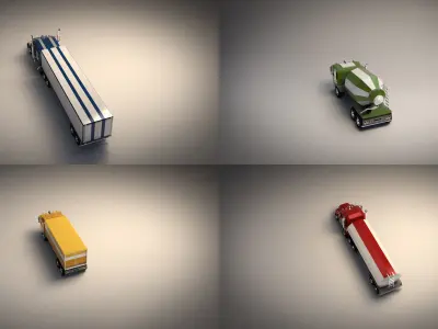 Low Poly Cartoon Truck Pack 01