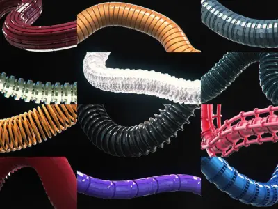 Sci-Fi Tubes Hoses and Cables 100 Pieces Low-poly 3D model