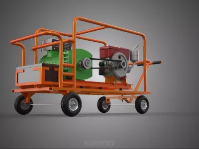 HANDLE WHEELED DOLLY TROLLEY DIESEL POWER GENERATOR SET GENSET 3D model