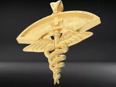 Nurse Cap Pendant with Caduceus Charm Jewelry 3D print model