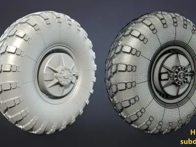 Military Truck Wheels High-Poly Set 3D model