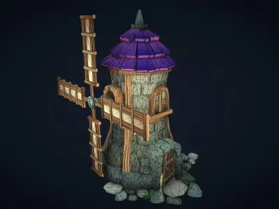 Stylized Poly Windmill Low-poly 3D model