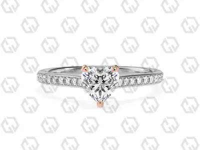 Ring 54 Heart Shape Pave setting ring with Gems 3D print model