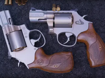 model 357 Magnum Barrel 7 Rounds Wood Grip Low-poly 3D model purchase