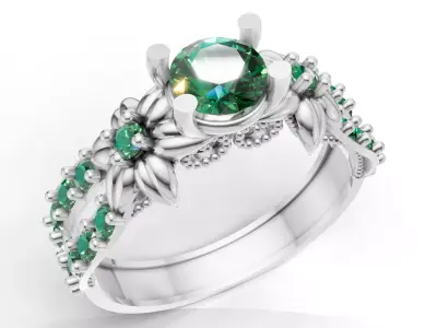 Organic Floral Engagement Ring Open Pave Shank CAD for Print 3D print model