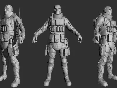 Military Tactical Soldier High-Poly Sculpt ZBrush Game Asset WIP 3D model