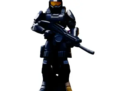 SciFi Futuristic Soldier with Rifle Low-poly 3D model