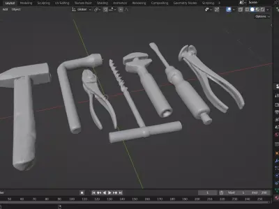 Realistic Vintage Workshop Tools Low-poly 3D model