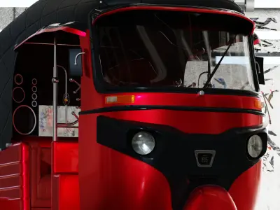 Realistic Tuk Tuk Auto Rickshaw 3D Model  Bajaj  Three Wheel Low-poly 3D model